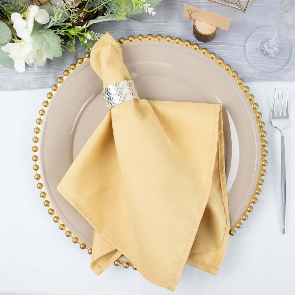 5 Pack Premium Polyester 20"x20" Napkins Champagne - Wrinkle-Resistant & Durable Dinner Napkins