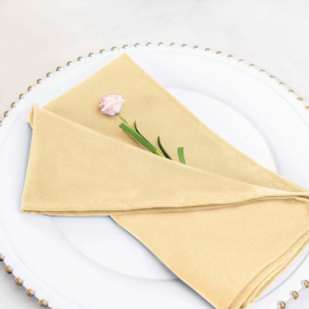 5 Pack Premium Polyester 20"x20" Napkins Champagne - Wrinkle-Resistant & Durable Dinner Napkins