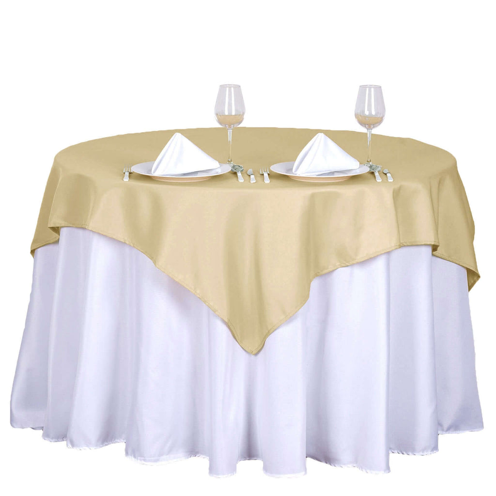 Polyester 54"x54" Table Overlay Square Tablecloth Champagne - Wrinkle-Resistant & Durable Table Cover