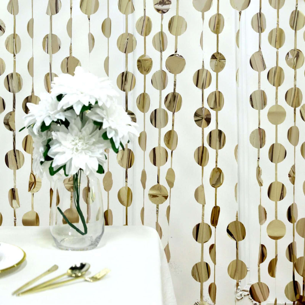 Champagne Round Chain Foil Fringe Curtain Party Backdrop, Metallic Champagne Tinsel Streamer Party Decor - Door Window Foil Curtain - 3ftx6.5ft - Bell Racket Store