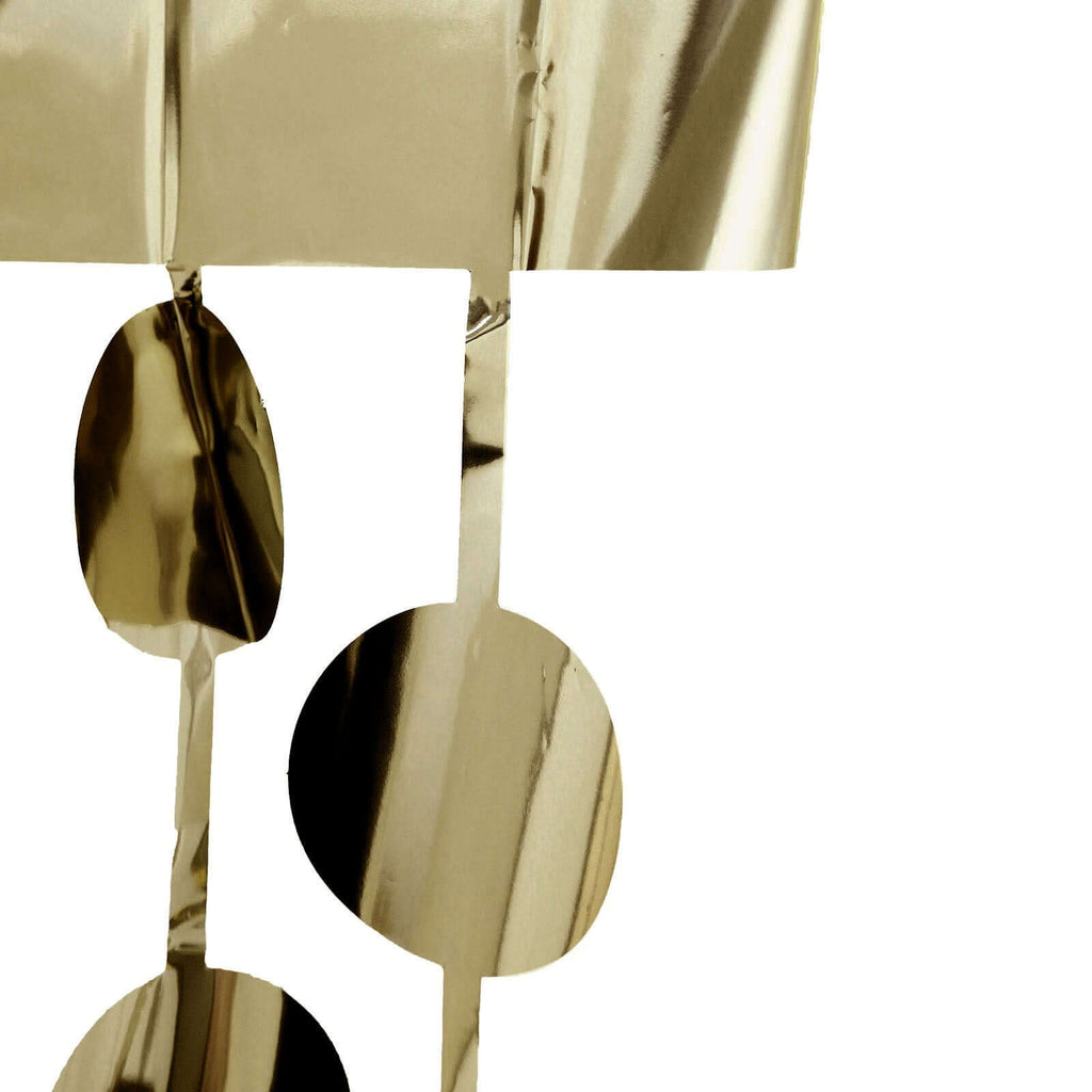 Champagne Round Chain Foil Fringe Curtain Party Backdrop, Metallic Champagne Tinsel Streamer Party Decor - Door Window Foil Curtain - 3ftx6.5ft - Bell Racket Store