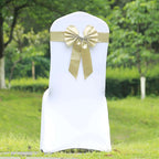 5 Pack Satin Faux Leather Chair Sashes Champagne - Durable Double Sided Pre-tied Bow Tie Chair Bands with Diamond Rhinestone Buckles