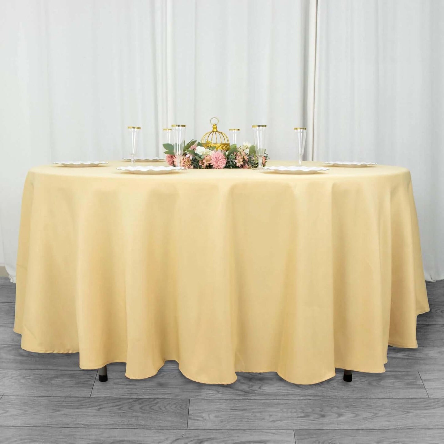 Premium Polyester 108" Round Tablecloth Champagne - Wrinkle-Resistant 220GSM Table Cover