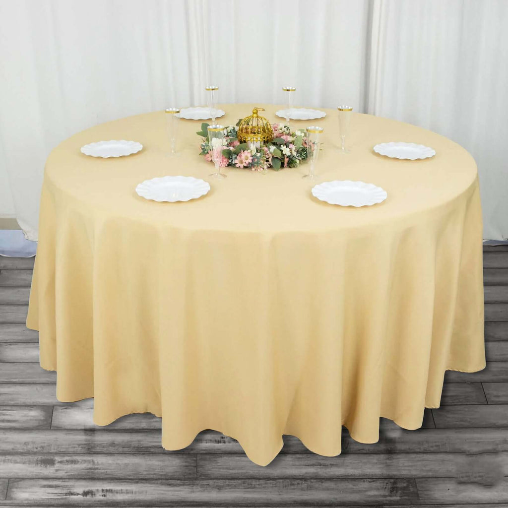 Premium Polyester 120" Round Tablecloth Champagne - Seamless 220GSM Wrinkle-Resistant Table Cover
