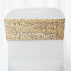 5 Pack Sequin Spandex Chair Sashes Champagne - Stretch Chair Bands 6"x15"