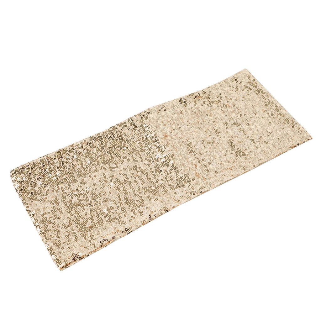 5 Pack Sequin Spandex Chair Sashes Champagne - Stretch Chair Bands 6"x15"