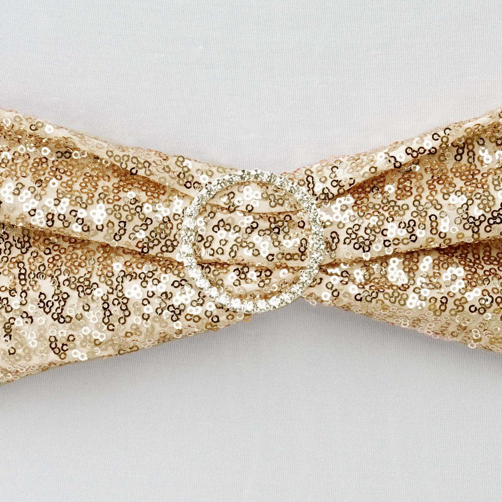 5 Pack Sequin Spandex Chair Sashes Champagne - Stretch Chair Bands 6"x15"