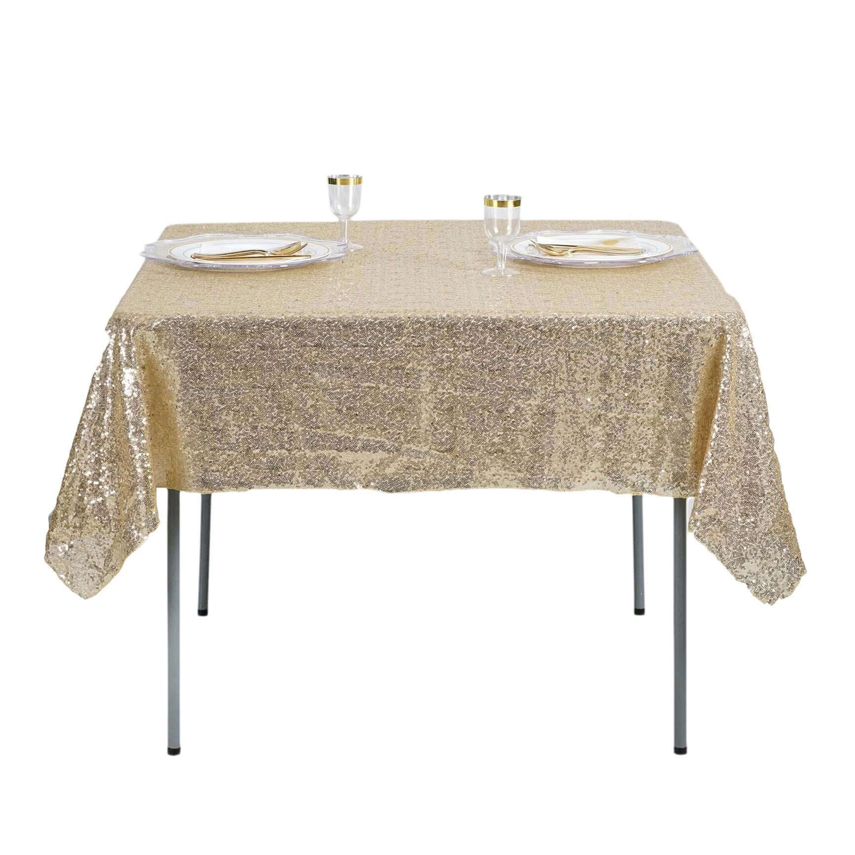 Sequin 60"x60" Table Overlay Square Tablecloth Champagne - Luxe Wedding Table Topper