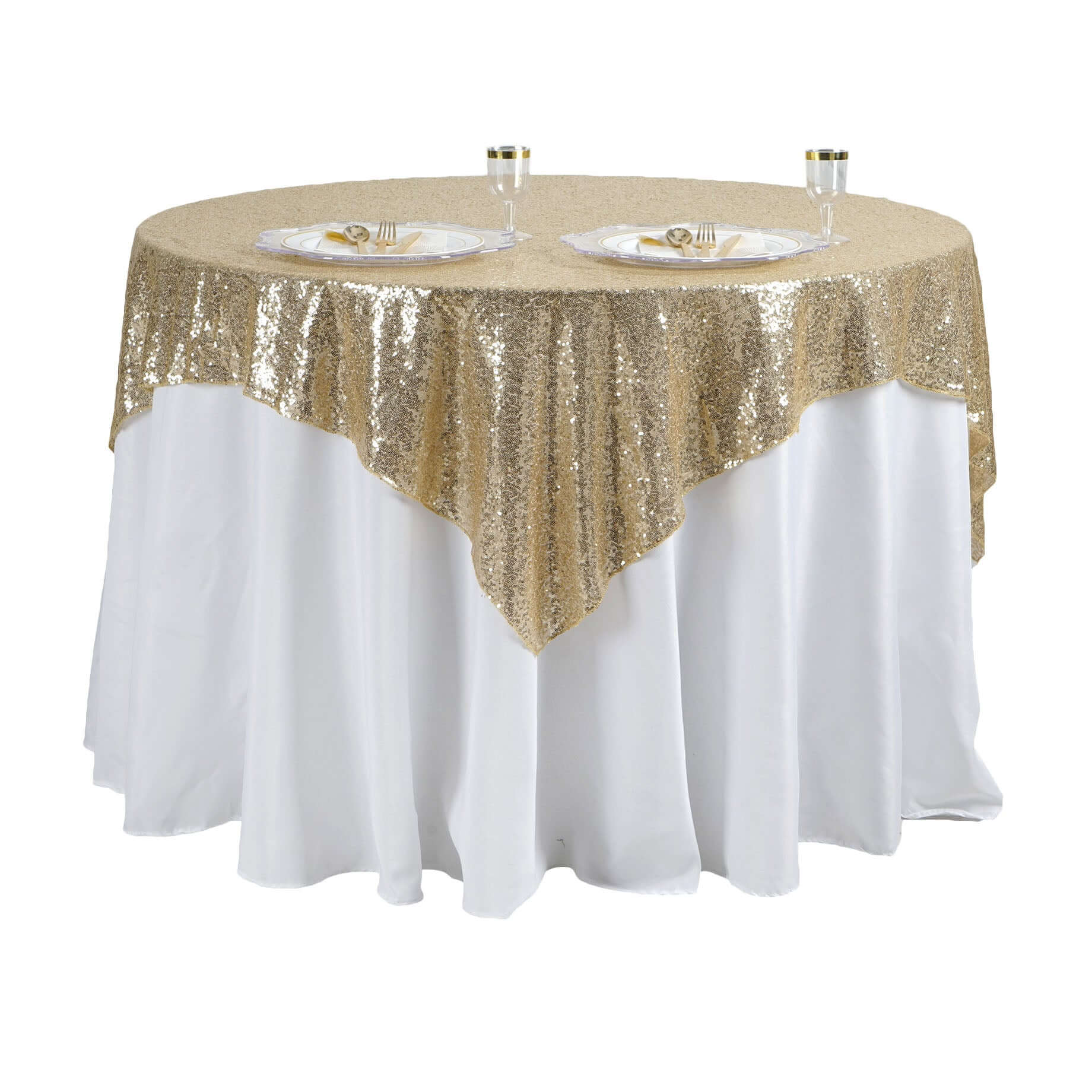 Sequin 60"x60" Table Overlay Square Tablecloth Champagne - Luxe Wedding Table Topper