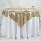 Sequin 60"x60" Table Overlay Square Tablecloth Champagne - Luxe Wedding Table Topper