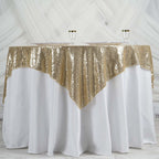 Sequin 60"x60" Table Overlay Square Tablecloth Champagne - Luxe Wedding Table Topper