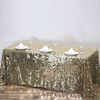 Sequin 90"x156" Rectangle Tablecloth Champagne - Seamless Big Payette Table Cover