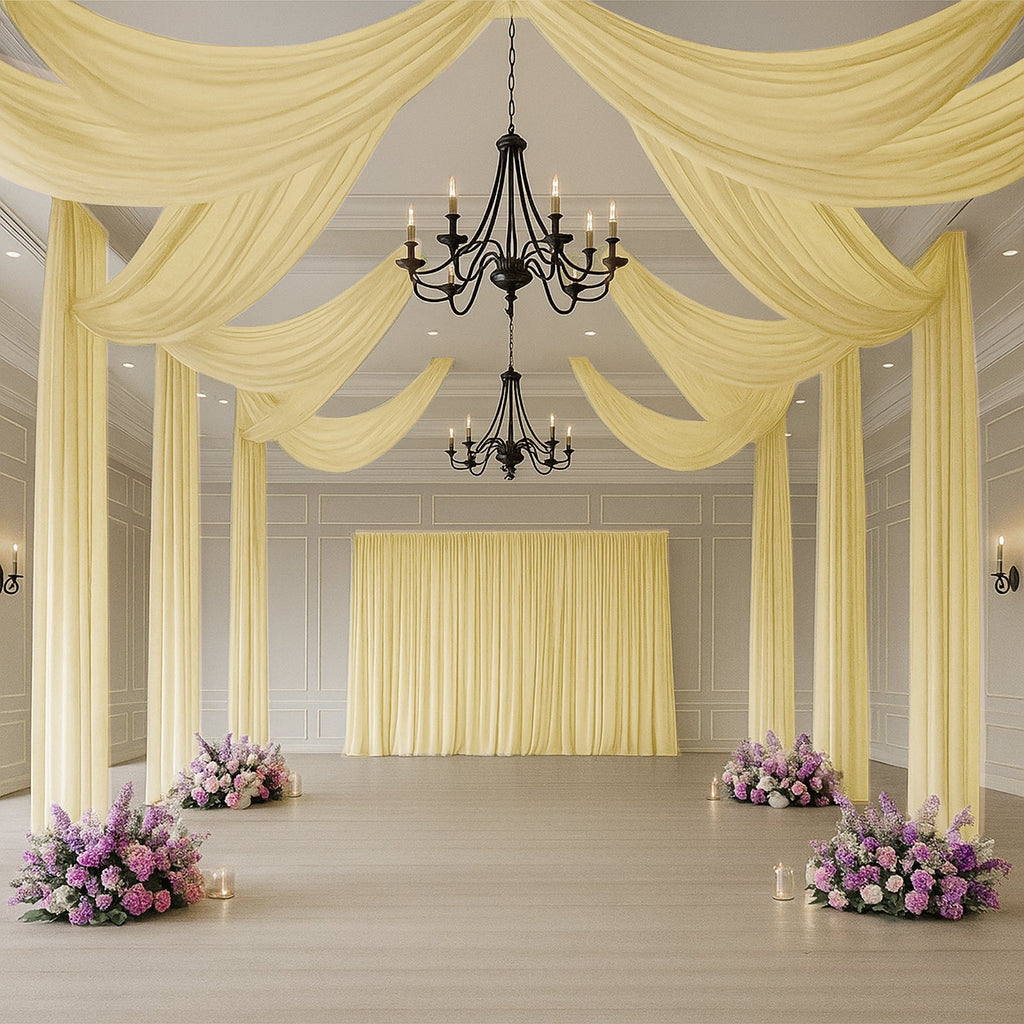 Champagne Sheer Backdrop Drape â€“ 5ftx32ft Wedding Arch & Ceiling Decor Panel, Wrinkle Free with Soft Shimmer - Bell Racket Store