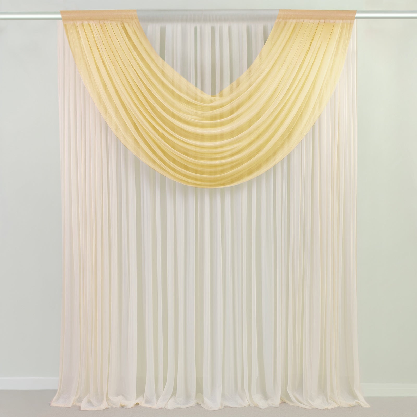 Champagne Sheer Chiffon Valance Curtain 4ft x 5ft â€“ Wedding Arch Drape with Rod Pocket, Voile Backdrop Panel - Bell Racket Store