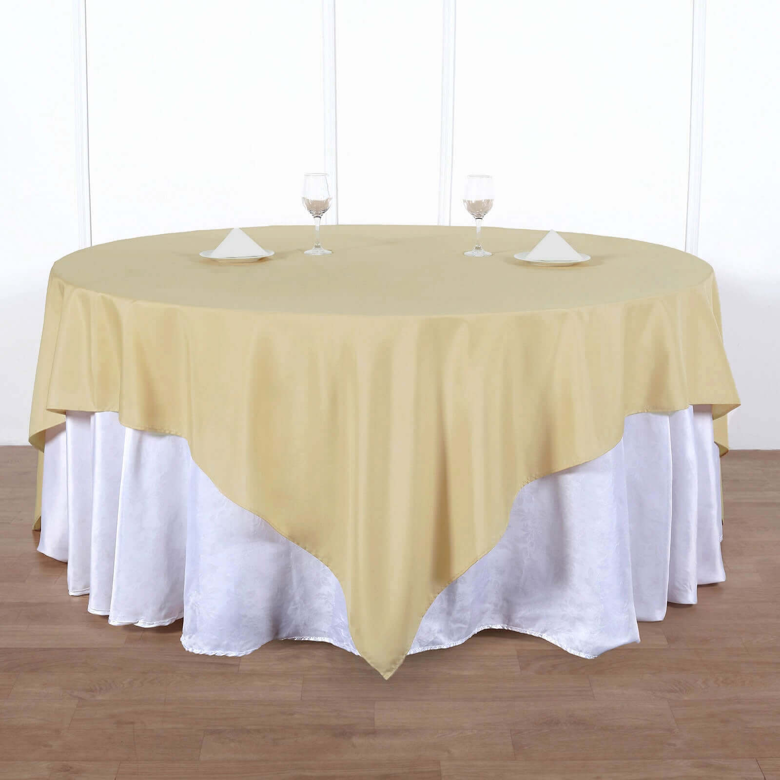 Polyester 90"x90" Table Overlay Square Tablecloth Champagne - Wrinkle-Resistant & Durable Table Cover