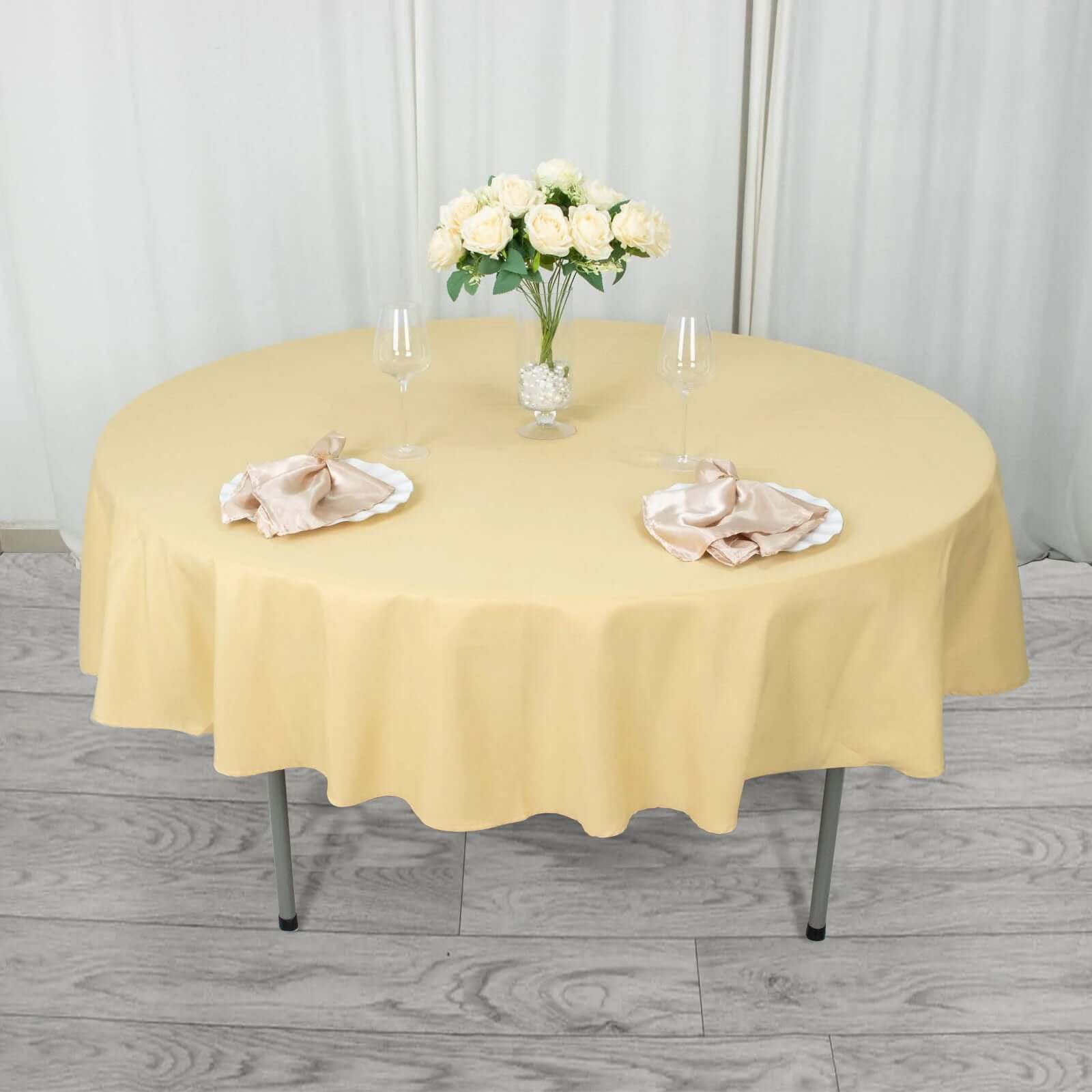 Premium Polyester 90" Round Tablecloth Champagne - Stain and Wrinkle-Resistant Design with 220GSM Thickness Table Cover