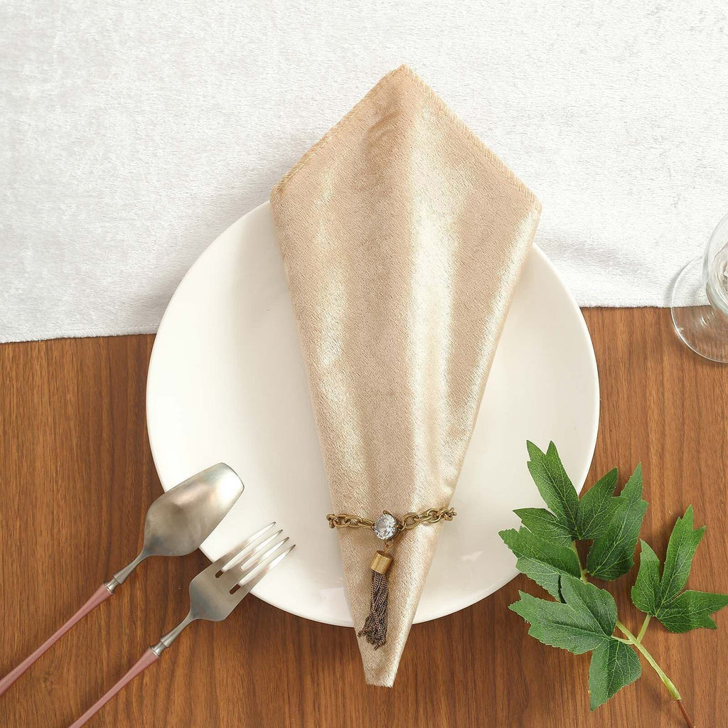 5 Pack Premium Velvet 20"x20" Napkins Champagne - Soft Sheen Finish Cloth Napkins