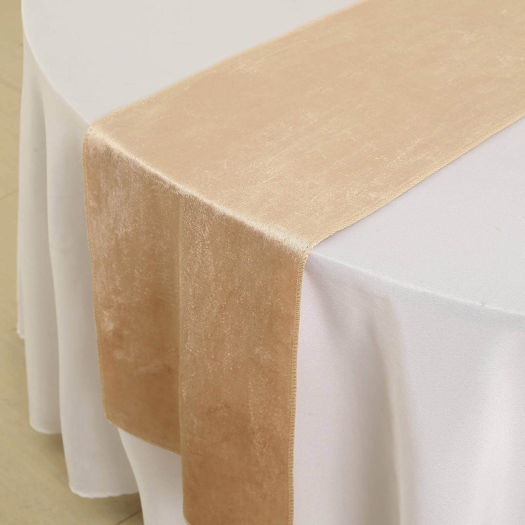 Premium Velvet 12"x108" Table Runner Champagne - Sheen Finish Reusable Table Decor