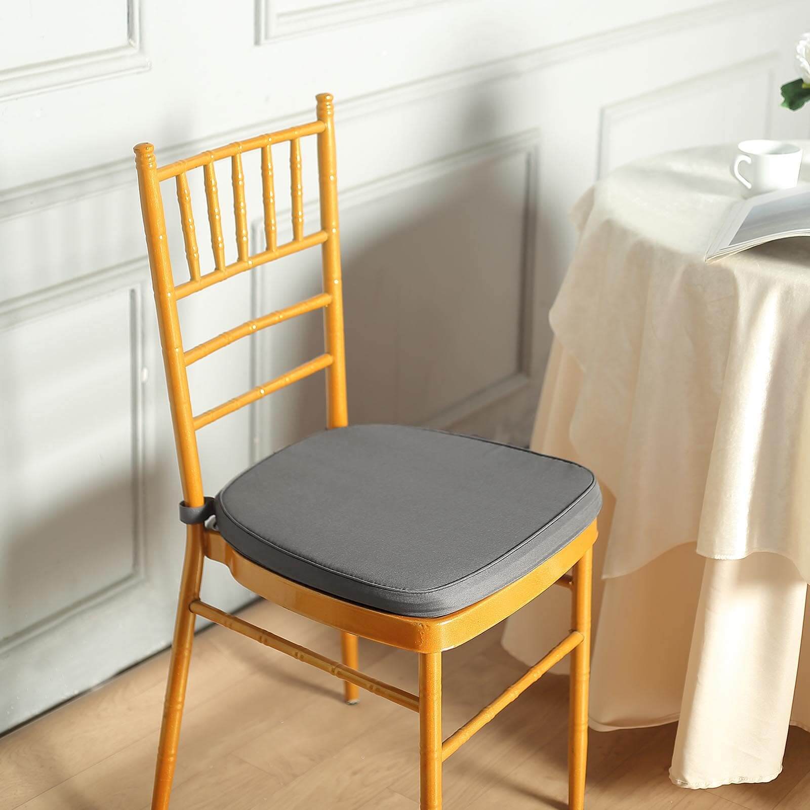 Chiavari Chair Cushion with 1.5" Thick Memory Foam and Ties Charcoal Gray - Stylish Removable Cover for Comfort