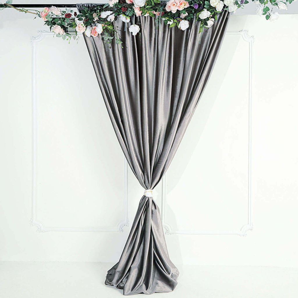 Charcoal Gray Crushed Velvet Backdrop Curtain â€“ 8ft x 8ft Event Drape with Rod Pocket, Privacy Panel for Photo Booths & Events