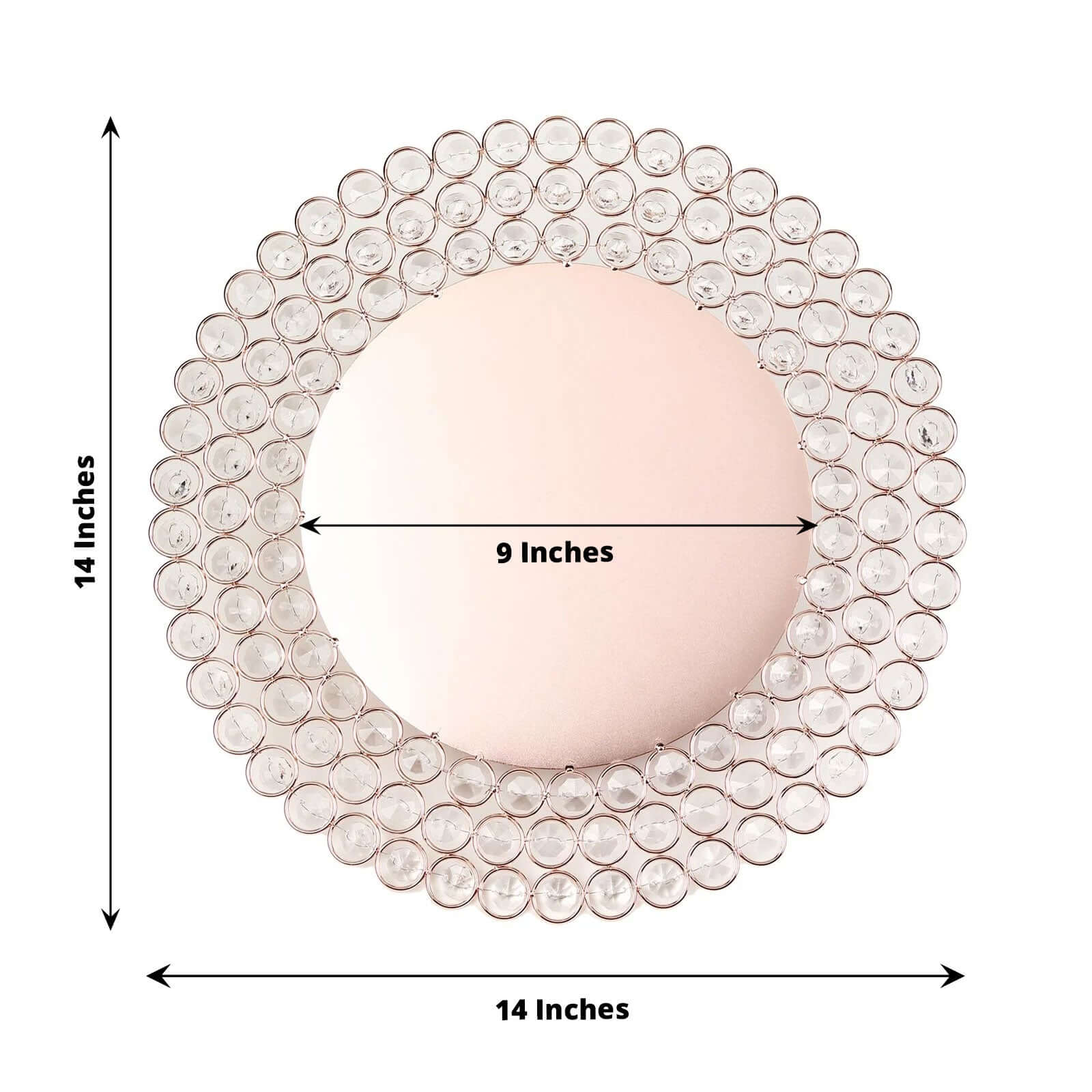 Wired Metal Round Charger Plate 14" in Rose Gold with Acrylic Crystal Beads, Glamorous Decorative Dinner Charger Tableware