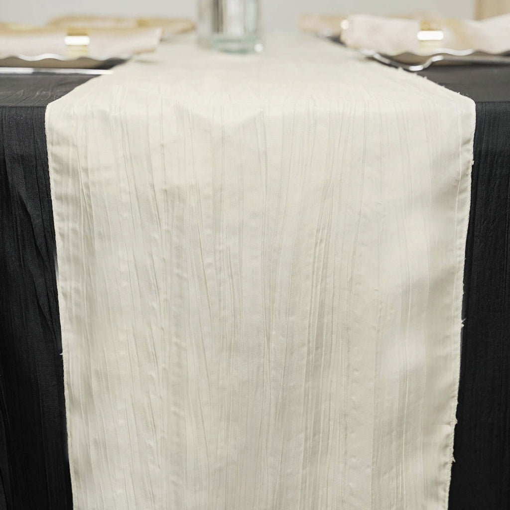 Taffeta 12"x108" Table Runner Ivory - Accordion Crinkle Design