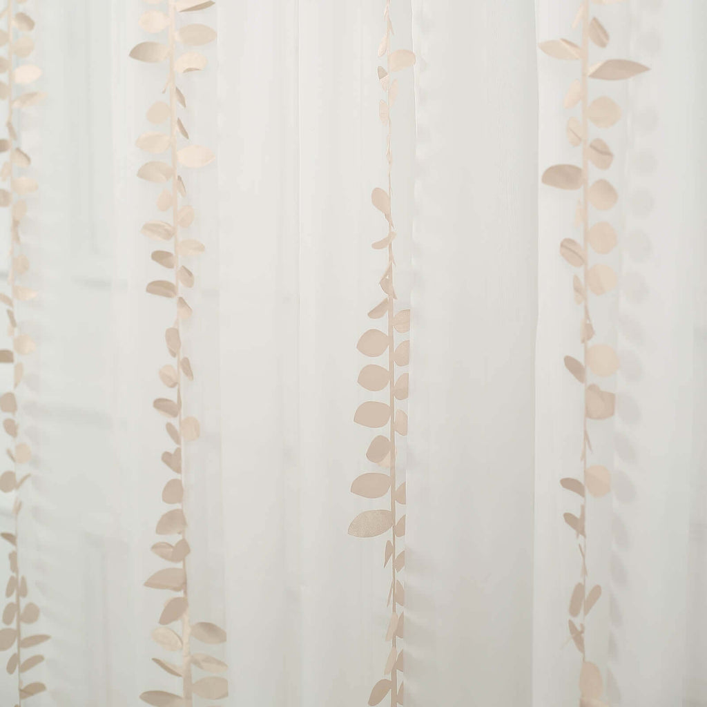 Taffeta Ribbon Sash with 4" Leaf Petal Design Beige 50ft - Sophisticated Artificial Fabric Garland