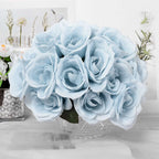 12" Ice Blue Artificial Velvet-Like Fabric Rose Flower Bouquet Bush