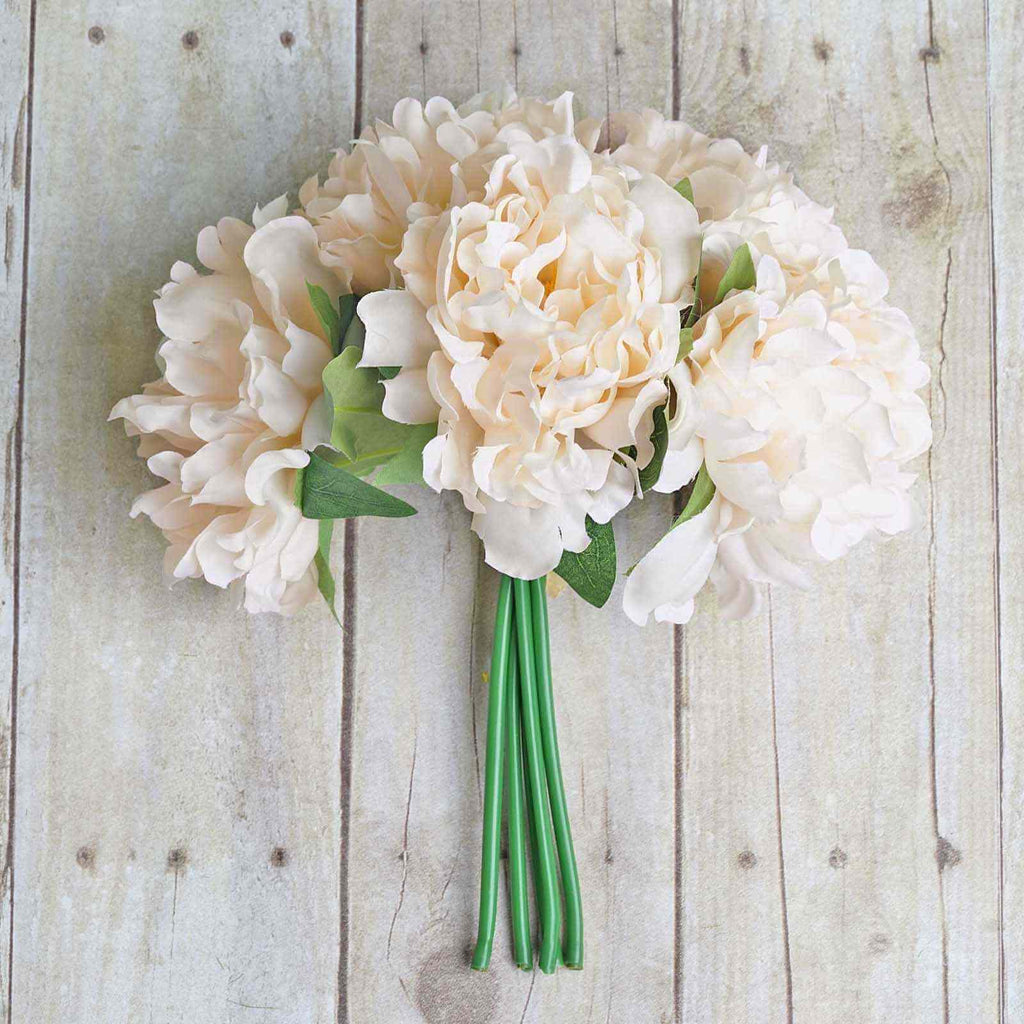 11" Blush Cream Real Touch Artificial Silk Peonies Flower Bouquet