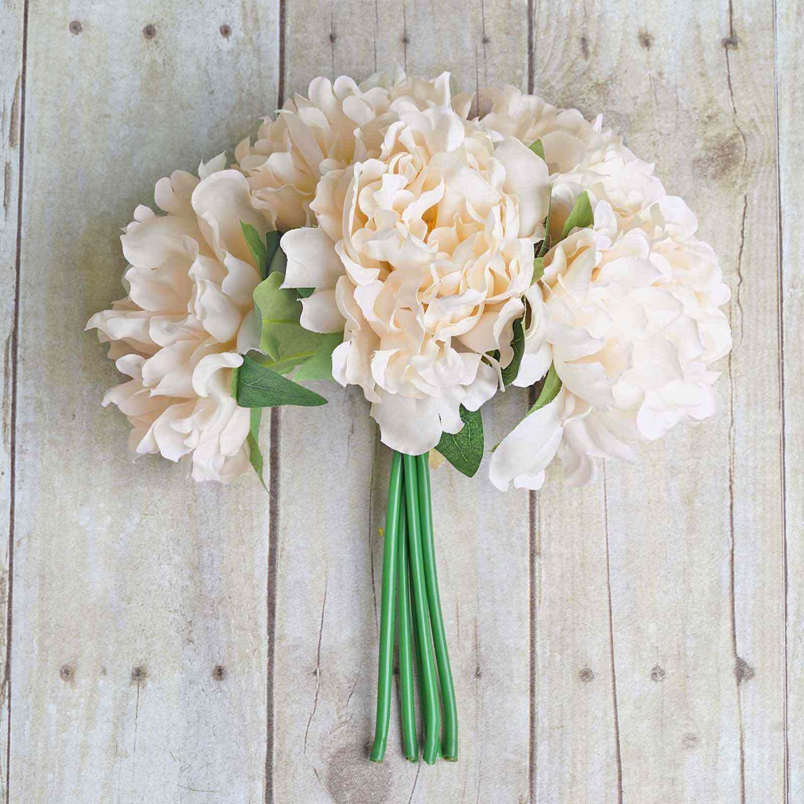 11" Blush Cream Real Touch Artificial Silk Peonies Flower Bouquet