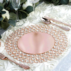 Wired Metal Round Charger Plate 14" in Rose Gold with Acrylic Crystal Beads, Glamorous Decorative Dinner Charger Tableware