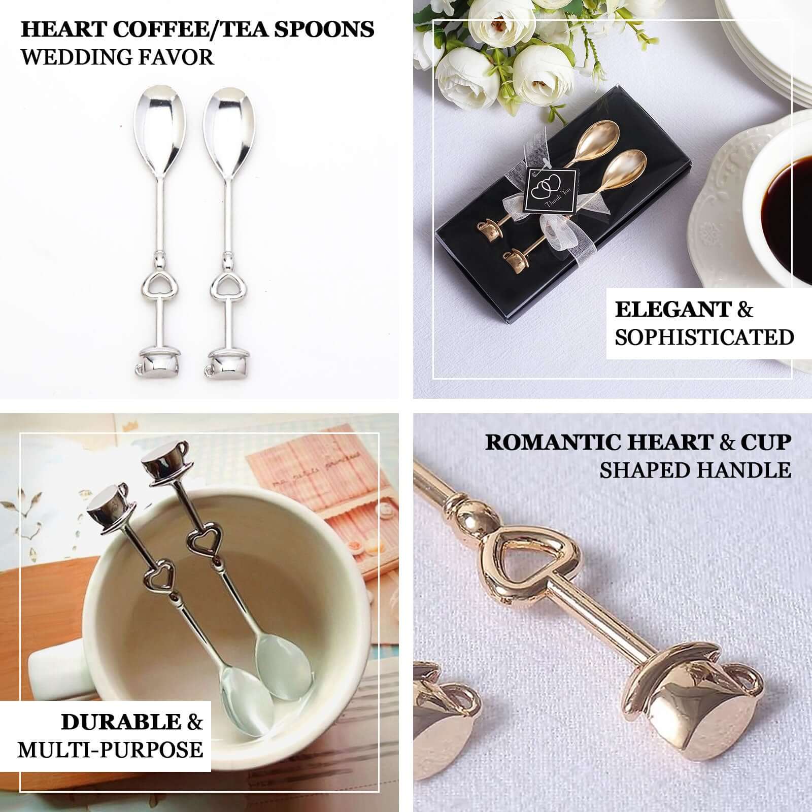 2 Pack 4" Silver Metal Couple Coffee Spoon Set Party Favors, Pre-Packed Wedding Souvenir Gift