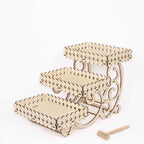 3-Tier Wooden Dessert Display Rectangular Laser Cutout Design Natural - Serving Platter Cupcake Mini Cake Tray 22"