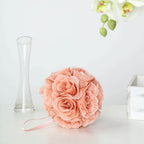 2 Pack 7" Dusty Rose Artificial Silk Rose Kissing Ball, Flower Ball