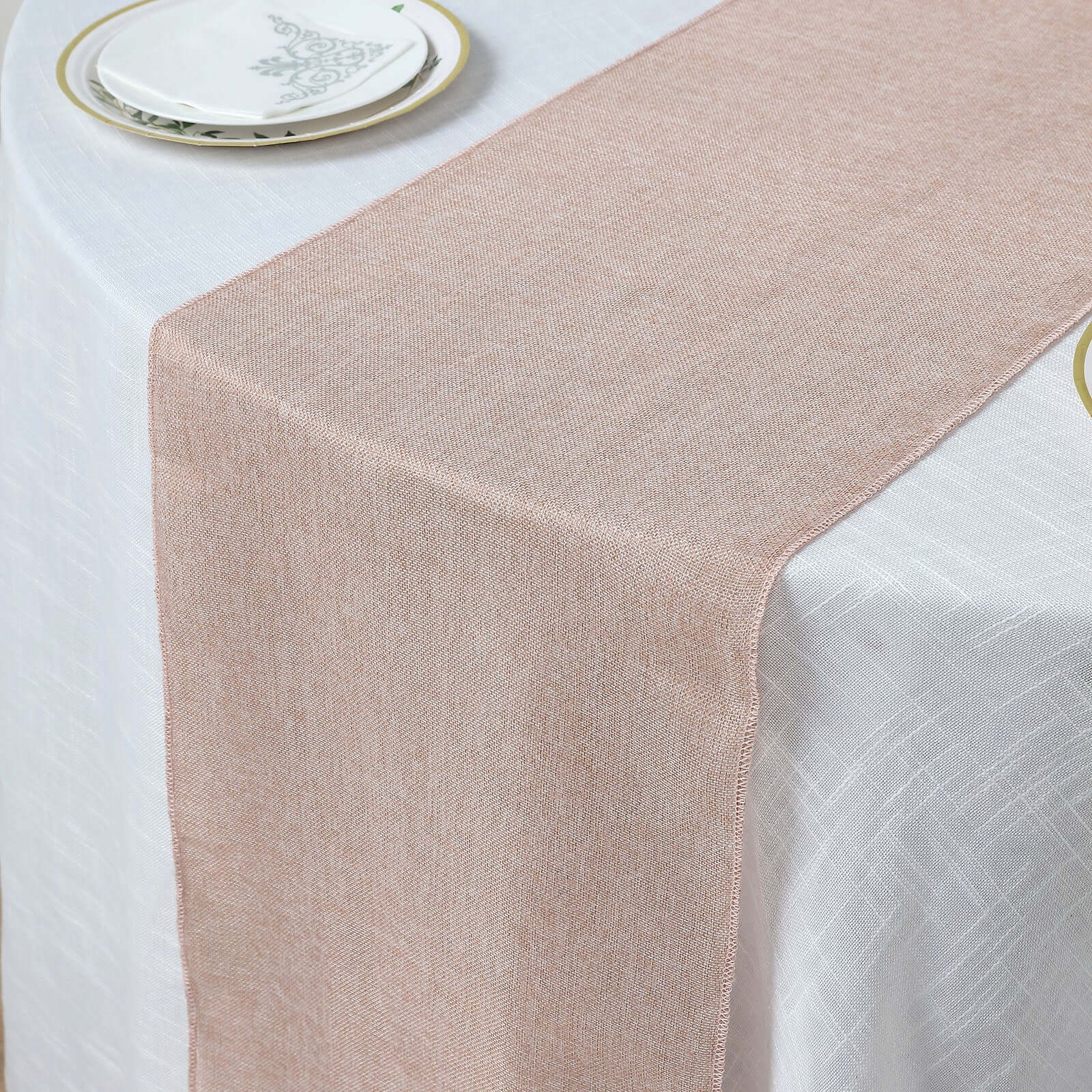Faux Linen 14"x108" Table Runner Dusty Rose - Rustic Style Table Decor