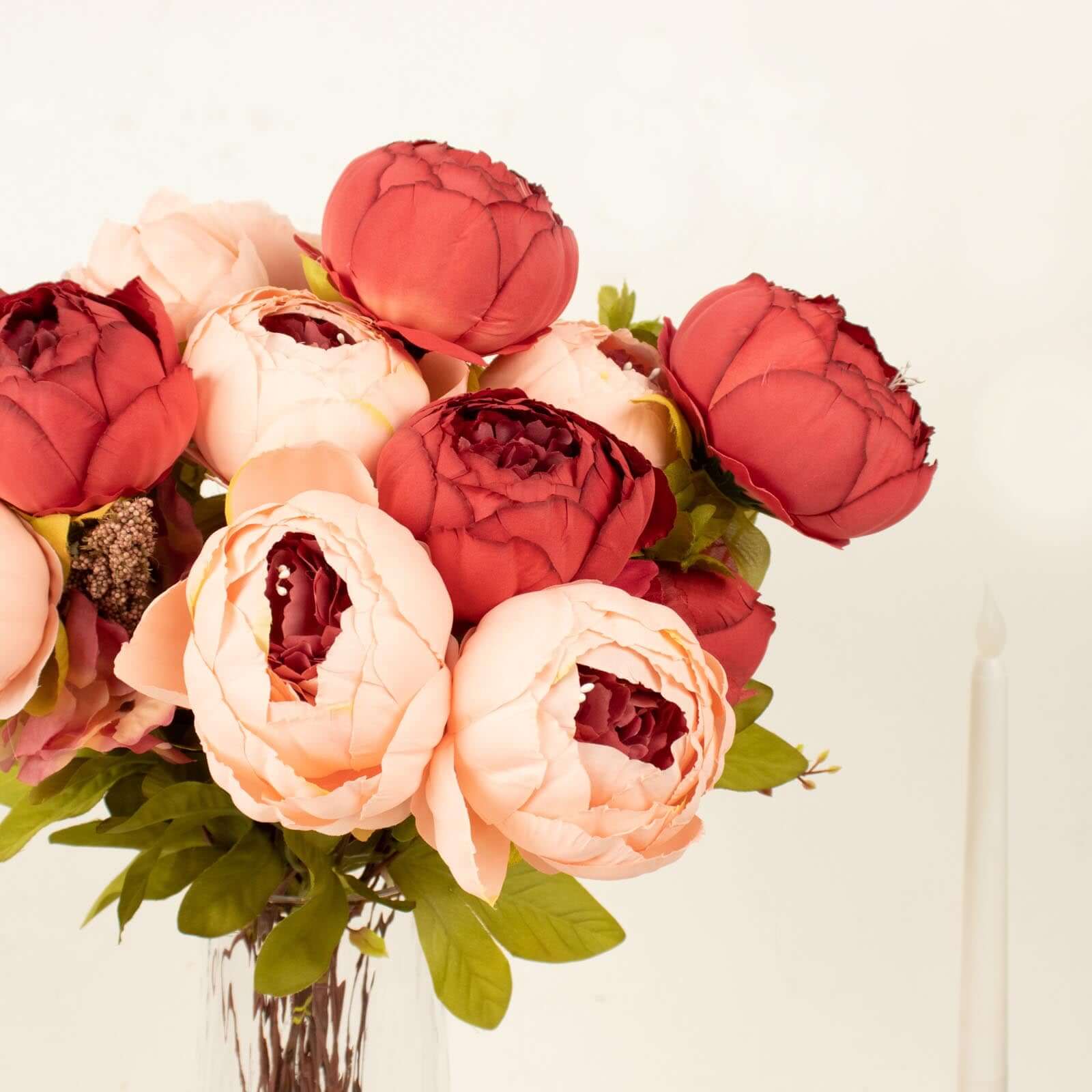 2 Pack 19" Burgundy Dusty Rose Artificial Peony Flower Wedding Bouquets, Faux Silk Flower Arrangements