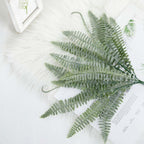2 Stems Frosted Green Artificial Boston Fern Leaf Plant Indoor Spray