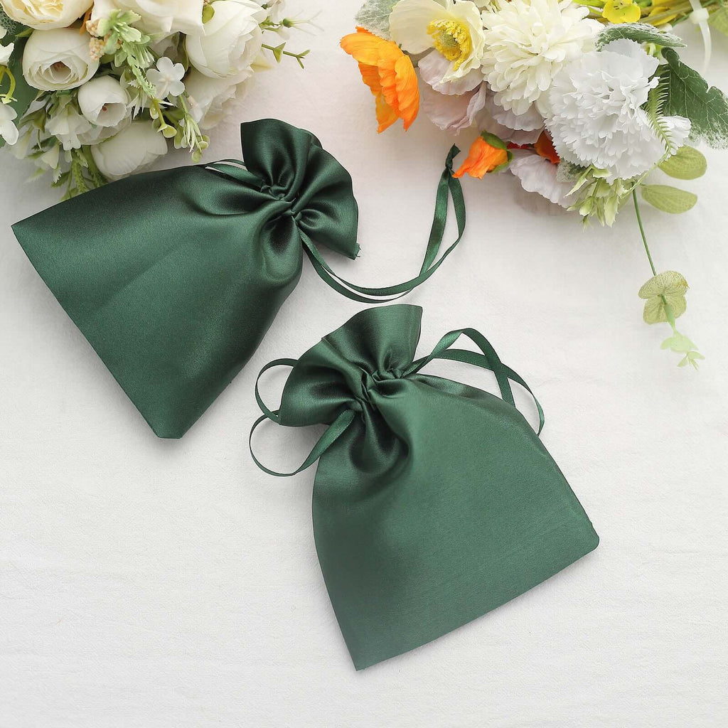 12 Pack 5"x7" Hunter Emerald Green Satin Wedding Party Favor Bags, Drawstring Pouch Gift Bags