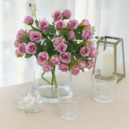 2 Pack 12" Lavender Lilac Artificial Open Rose Flower Arrangements, Small Faux Floral Bouquets