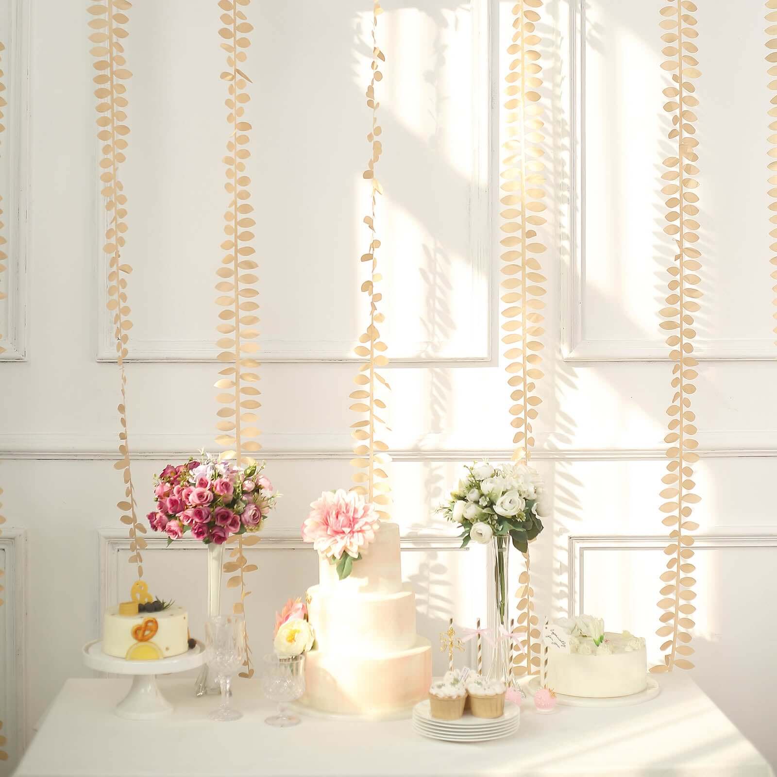 Taffeta Ribbon Sash with 4" Leaf Petal Design Champagne 50ft - Sophisticated Artificial Fabric Garland