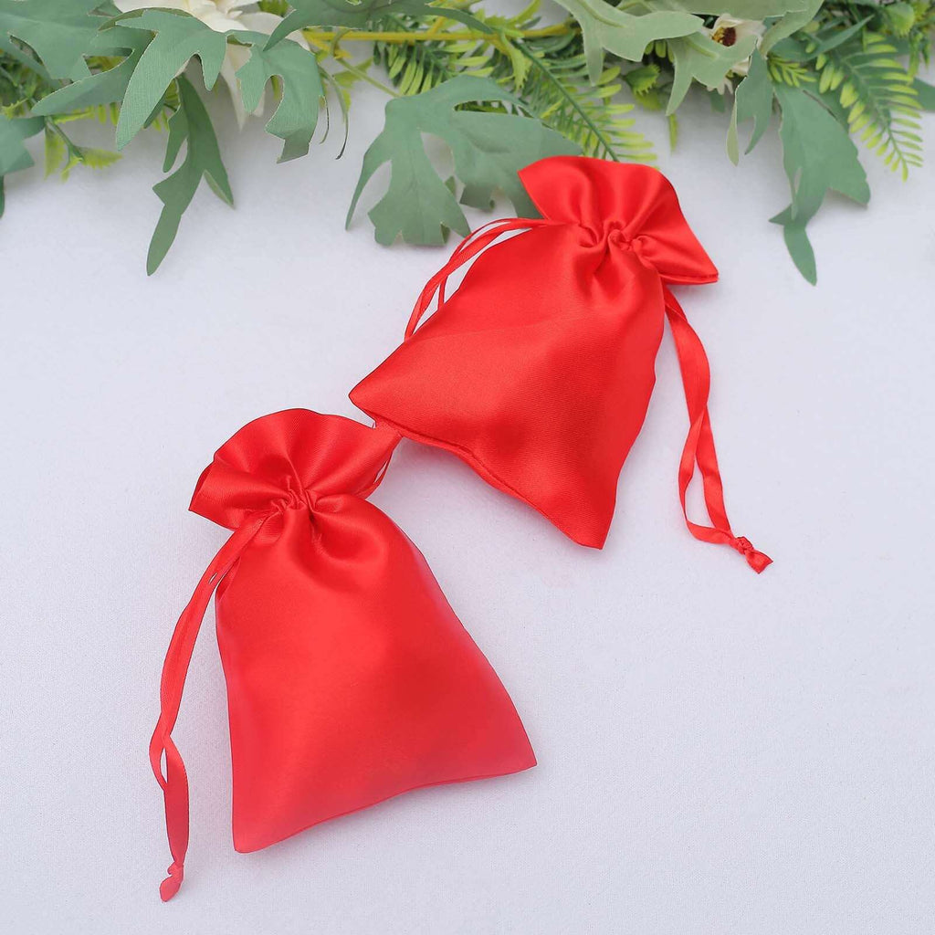 12 Pack 4"x6" Red Satin Drawstring Wedding Party Favor Gift Bags