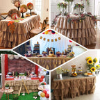 Burlap 14ft Table Skirt Natural 3 Tier Ruffled Design for Rustic Weddings & Country Events