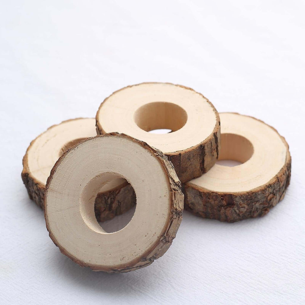 4 Pack 3" Rustic Natural Birch Wood Farmhouse Napkin Rings, Boho Napkin Holder Wood Slices