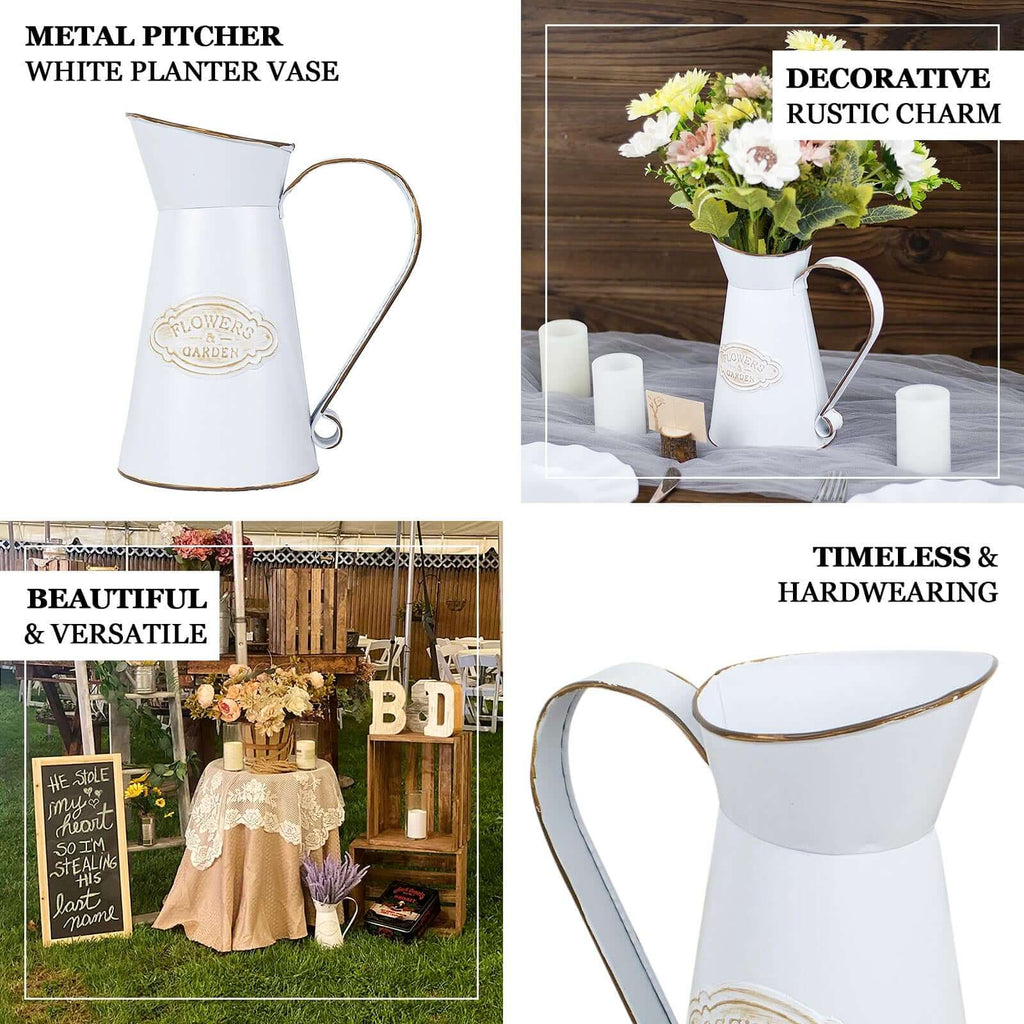 Metal Garden Water Pitcher Rustic Milk Jug Design - Shabby Chic Decorative Flower Vase 9"