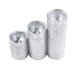 Set of 3 LED Flameless Pillar Candles Remote Operated Metallic Silver - Battery Powered 4", 6", 8"