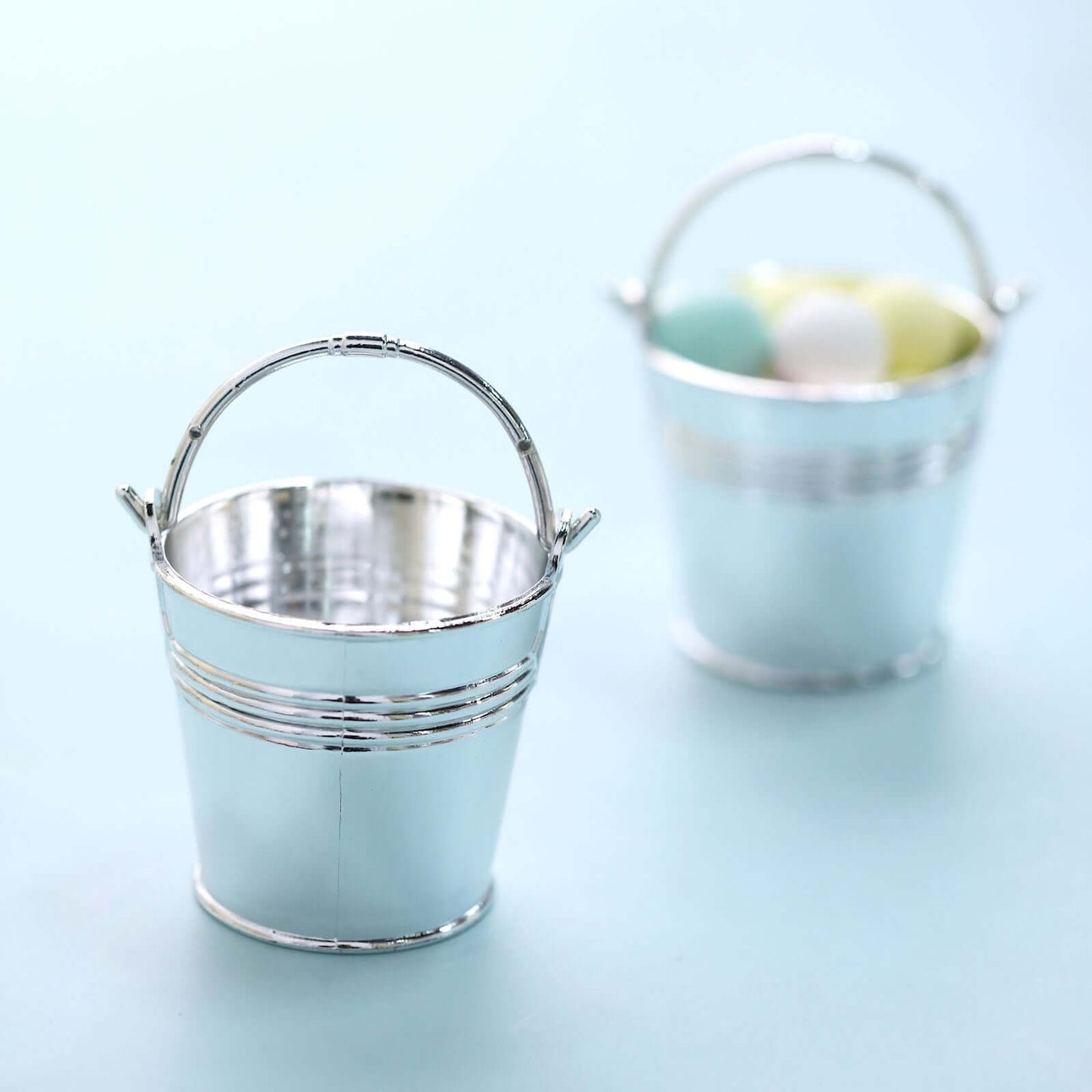 12 Pack 2" Silver Mini Planter Treat Party Favor Boxes, Small Pail Bucket Candy Container Gift Boxes