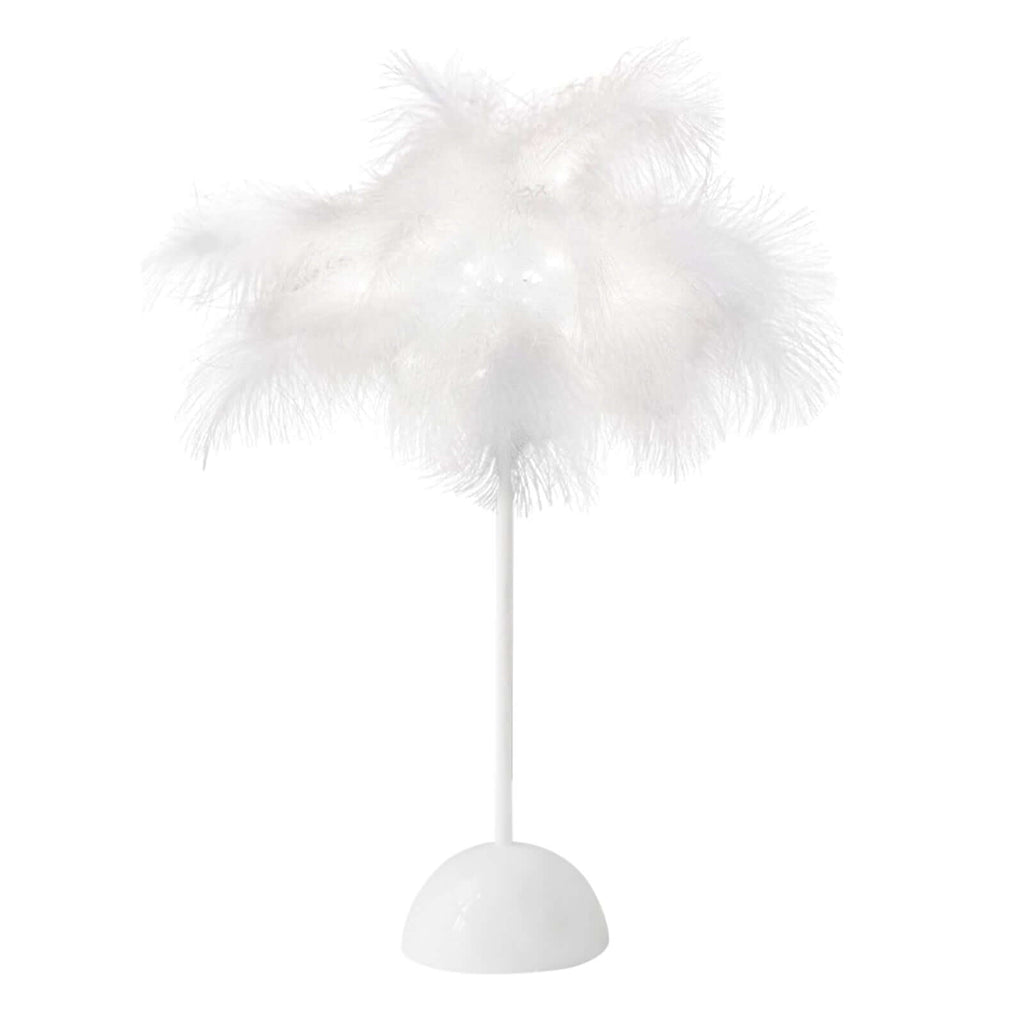 Table Lamp Feather Design White LED Battery Operated - Cordless Wedding Centerpiece 15"