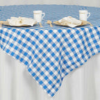 Polyester 70"x70" Table Overlay Square Tablecloth White/Blue - Checkered Buffalo Plaid Table Topper