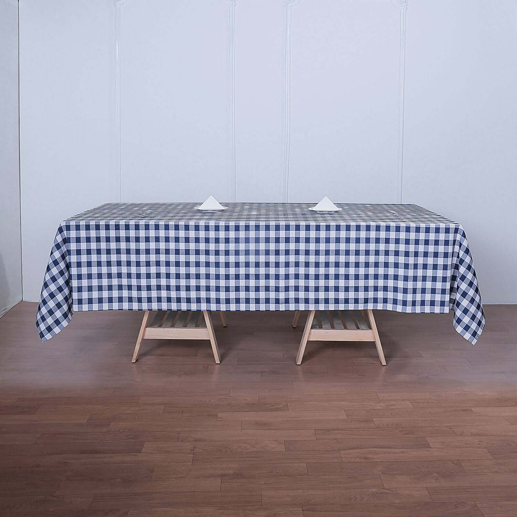 Polyester 60"x126" Rectangle Tablecloth White/Navy Blue - Buffalo Plaid Checkered Table Cover