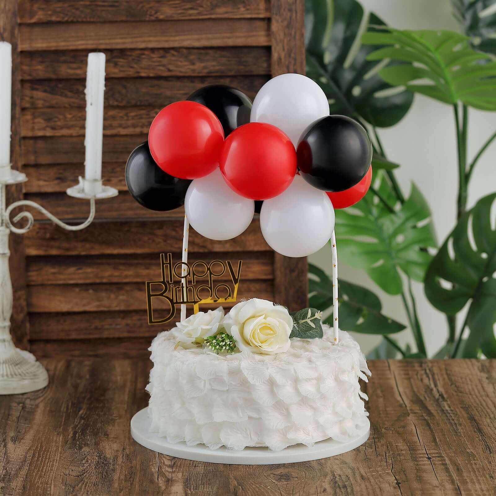 11 Pcs Balloon Cake Topper Black, Red and White - Whimsical Clustered Mini Garland Cake Inserts DIY Party Decorations